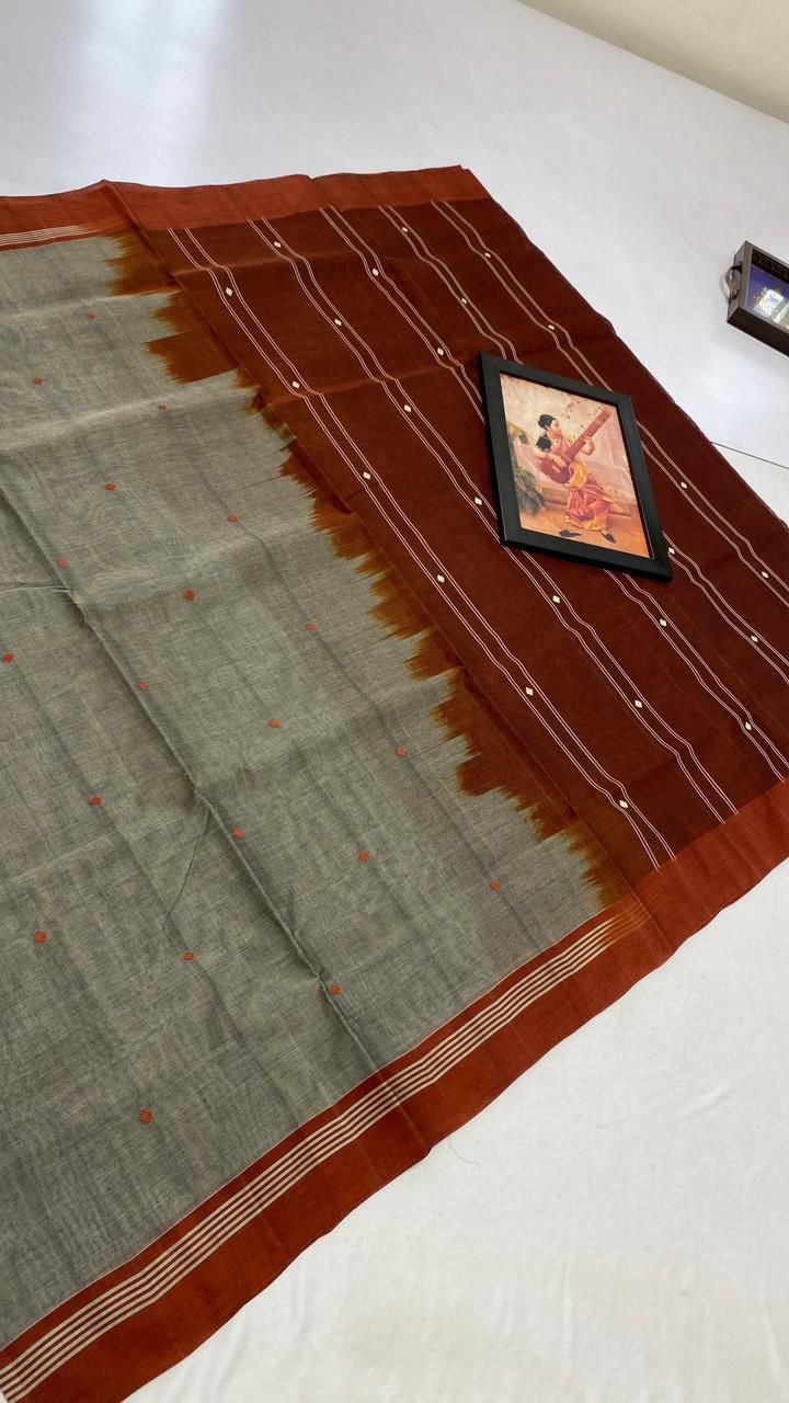 Rust Grey Heritage Handloom Saree