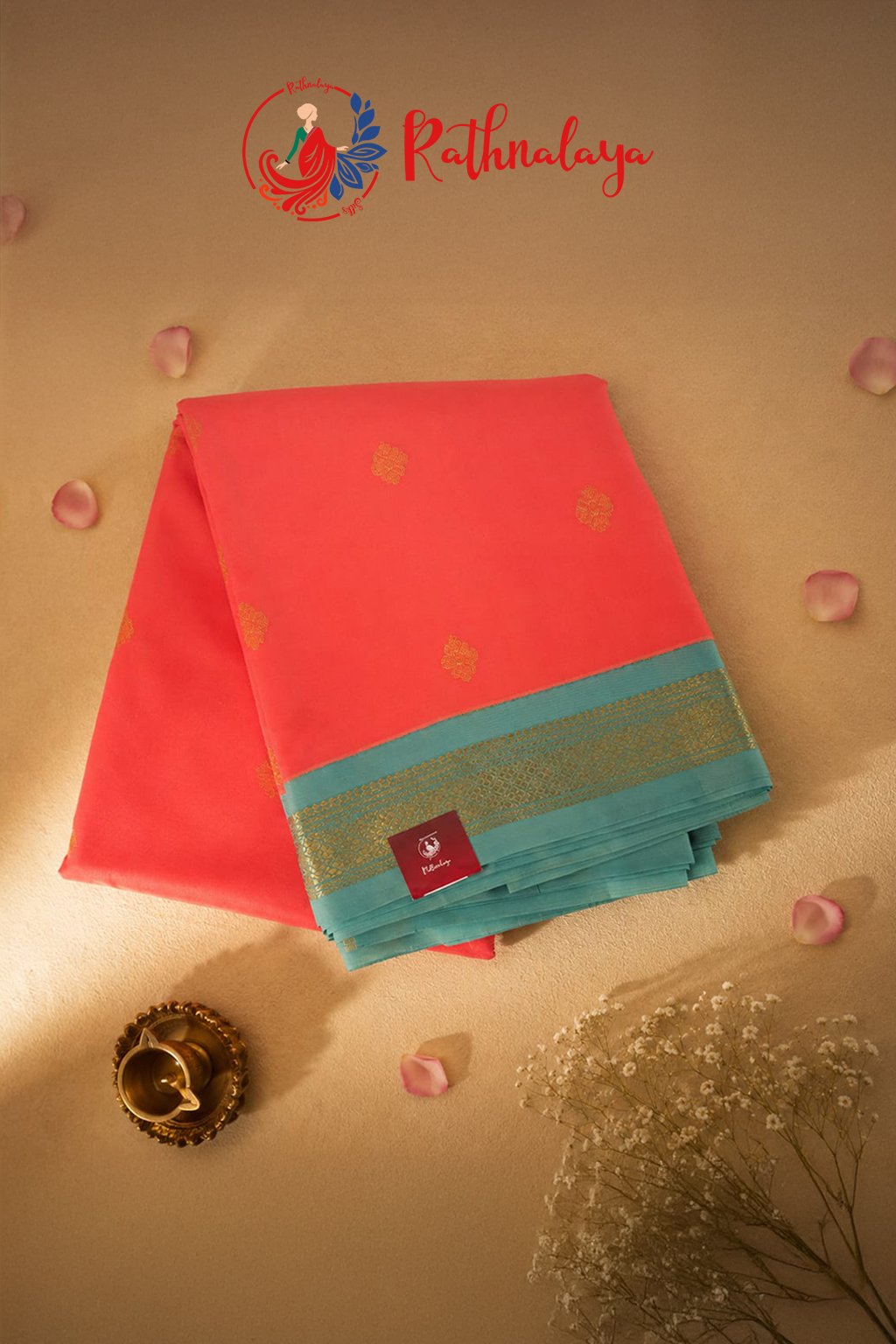 Coral Bloom Elegance Saree